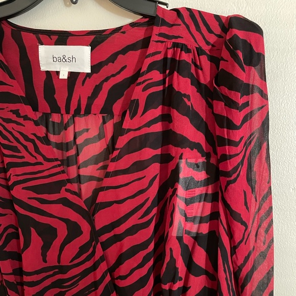 New Ba&sh Women's Red Saphir Wrap-effect Tiger-print Georgette Dress Small - Picture 3 of 13
